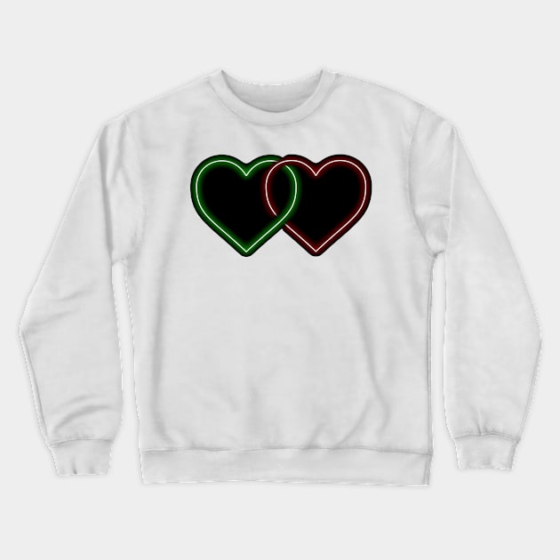 Valentine Interlocking 2 - Tone Neon Sweetheart Hearts on Black Crewneck Sweatshirt by podartist